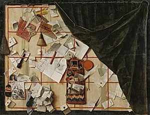 Trompe l'oeil med en brevvæg med Christian V's proklamation