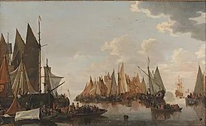 Troppeindskibning på en hollandsk flod by Hendrick de Meijer