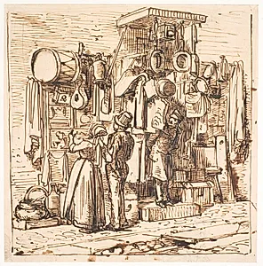 Udenfor en marskandiserbod by Wilhelm Marstrand