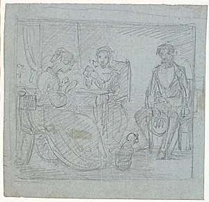 Udkast til "Billede af hverdagslivet" (Frierens besøg) by Wilhelm Marstrand