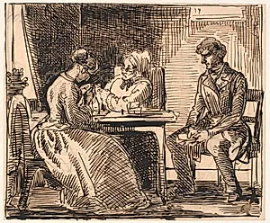 Udkast til "Billede af hverdagslivet" (Frierens besøg) by Wilhelm Marstrand