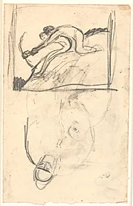 Udkast til billedet "Høder og Loke", endvidere (på hovedet) antydning af figurkomposition by Isakson, Karl