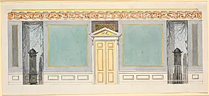 Udkast til dekoration af den indre langvæg i appartementssalen. c. 1794 by Nicolai Abildgaard