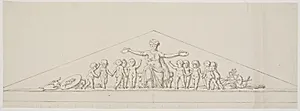 Udkast til en fronton, symboliserende velstanden, med putti