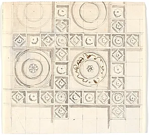 Udkast til en geometrisk loftsdekoration med kassetter by Nicolai Abildgaard