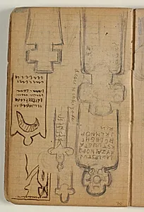 Udkast til Ester Balles gravmæle, med notater by Niels Larsen Stevns