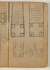 Udkast til Ester Balles gravmæle, med notater by Niels Larsen Stevns