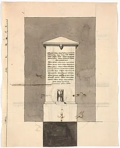 Udkast til et mindestykke, smykket foroven med et dødningehoved, forneden med et timeglas by Nicolai Abildgaard