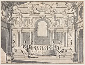 Udkast til et rigt udsmykket trapperum by Pietro Righini