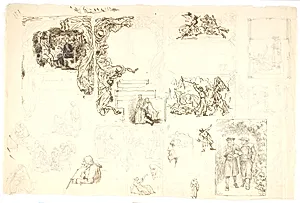 Udkast til fem illustrationer til B.S. Ingemanns fortælling: Fjendskab efter døden by Lorenz Frølich