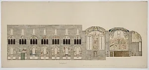 Udkast til freskerne i Viborg Domkirke. Længdesnit, med målestok by Joakim Skovgaard