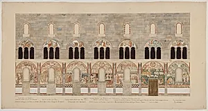 Udkast til freskerne i Viborg Domkirke. Væggene. Søndre sideskib og felterne over Triforierne by Joakim Skovgaard