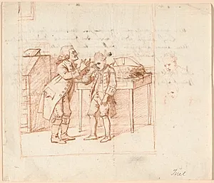 Udkast til illustration P.A. Heibergs skuespil "De Vonner og de Vanner" by Jens Juel