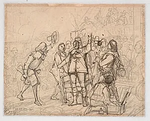 Udkast til maleri i Chr. IVs kapel i Roskilde "Chr. IV på Trefoldigheden" (1864-66) by Wilhelm Marstrand
