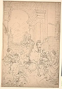 Udkast til maleriet: Danmark og Norge hylder Chr. VI (brændt med Christiansborg 1794)