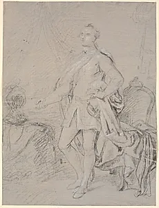 Udkast til portræt i helfigur. Forarbejde til Chr. VI.s familiebillede (Rosenborg)? Frederik d. V. som kronprins by Marcus Tuscher