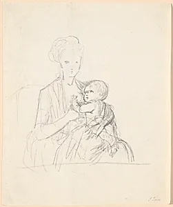 Udkast til portrættet af grevinde Sophie Magdalene Raben, født von Qualen med sin ældste søn, født 1784 by Jens Juel