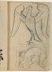 Udkast til Poul S. Christiansens gravmæle. Studie af fugl, formentlig efter forlæg. by Niels Larsen Stevns