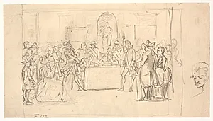 Udkast til slutningsscenen af Det lykkelige skibbrud by Wilhelm Marstrand