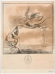 Udkast til titelkobber til P. Løvenørns Anviisning for de Seilende i Kattegattet by J.F. Clemens