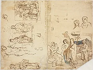 Udkast til to kompositioner: 1. Kvinderne ved graven. 2. Kristus og den kananæiske kvinde by Dankvart Dreyer