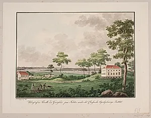 Udsigt af en Parcelle ved Grønsund på Falster under det Classenske Agerdyrknings Institut by Søren L. Lange