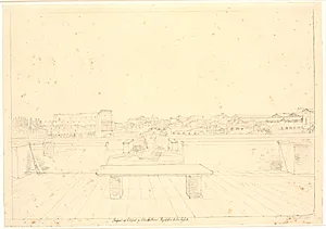 Udsigt fra den nu nedrevne Villa Casalis øvre terrasse mod Colosseum og Monte Esquilino, i baggrunden Quirinalet, Rom by C.W. Eckersberg