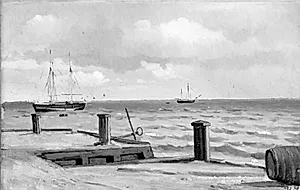 Udsigt fra et bolværk over vandet by Hans Smidth