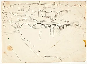 Udsigt fra et vindue ved Lungarnoen over floden mod Santo Spirito og San Miniatohøjderne, Firenze by Edvard Weie