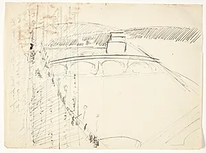 Udsigt fra et vindue ved Lungarnoen over floden mod Santo Spirito og San Miniatohøjderne, Firenze by Edvard Weie