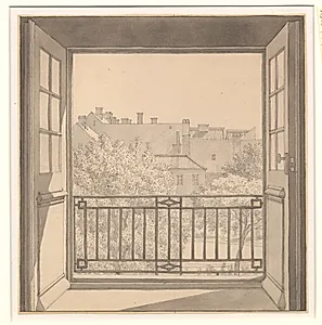 Udsigt fra Kuppelsalen på Charlottenborg over botanisk have by C.W. Eckersberg