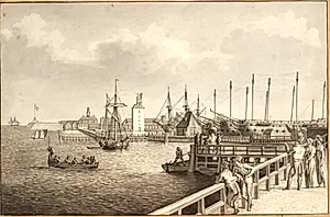 Udsigt fra Langelinie mod Nyholm, t.h. flådens leje by C.W. Eckersberg