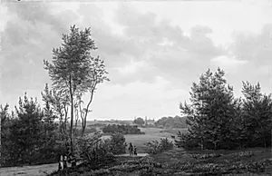 Udsigt fra Munkevang over Frederiksborg ved solnedgang by Just Jerndorff