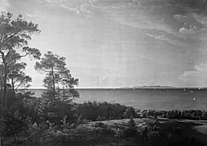 Udsigt fra Sjællands nordkyst over Kattegat mod Kullen. Sommeraften by P.C. Skovgaard
