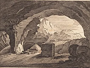 Udsigt gennem en klippehvælving by J.F. Clemens