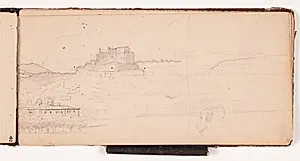 Udsigt mod en by i et italiensk bjerglandskab by Wilhelm Marstrand