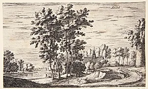 Udsigt mod kirken i Arkel by Roelant Roghman