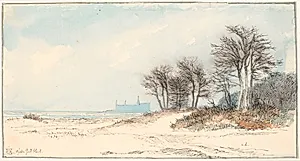 Udsigt mod Kronborg fra kysten nord for Helsingør by Johan Thomas Lundbye