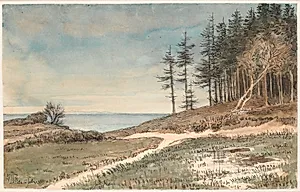 Udsigt mod Kullen fra stranden ved Hellebæk by Johan Thomas Lundbye