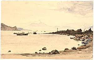 Udsigt mod Vesuv fra Procida by Martinus Rørbye