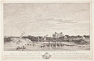 Udsigt over Château de Madrid og Pavillon de Bagatelle (Vue du Chateau de Madrid et du Pavillon de Bagatelle pres de Paris) by Elise Saugrain