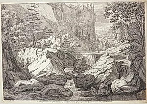 Udsigt over en dal med et vandfald by Johannes Glauber