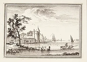 Udsigt over en havn, i forgrunden to fiskere by Jeanne Françoise Ozanne