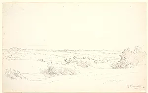 Udsigt over et bakket landskab. by P.C. Skovgaard