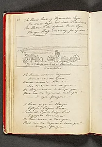 Udsigt over et landskab med en fjord, samt vers. Side 26 by Johan Thomas Lundbye