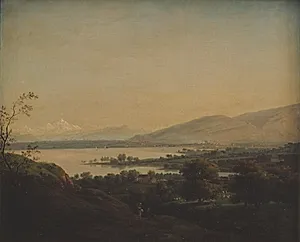 Udsigt over Lac Léman mod Mont Blanc og Genève by Jens Juel