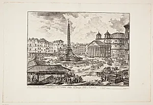 Udsigt over Piazza della Rotonda, Rom, med Pantheon, obelisken og fiskemarkedet by Giovanni Battista Piranesi