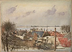 Udsigt over Sankt Jørgensbjerg og Roskilde Fjord. Vinterdag by L.A. Ring