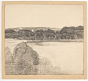 Udsigt over sø mod herregård by Christian Kongstad Petersen