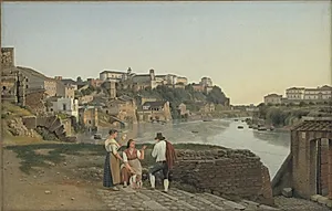 Udsigt over Tiberen mod Avertinerhøjen i Rom by C.W. Eckersberg